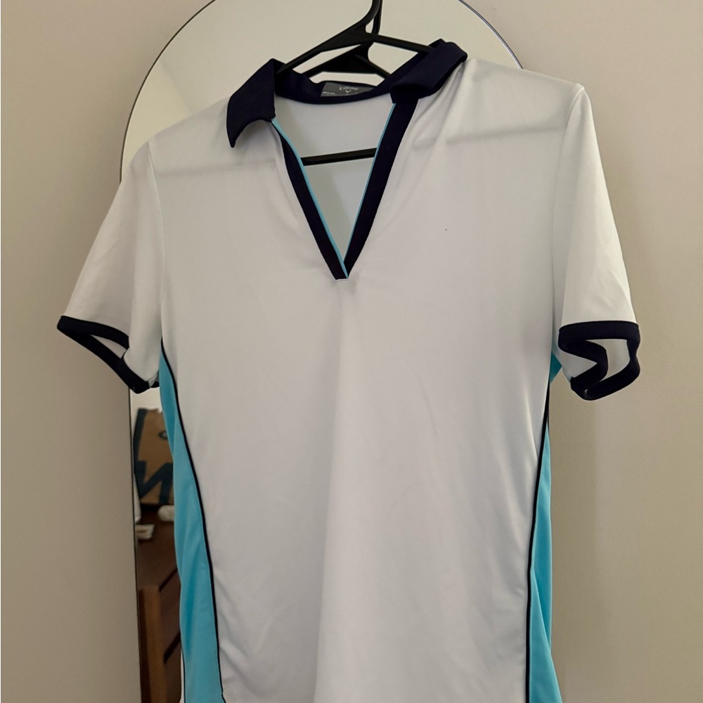 Callaway White Polo with Navy Collar and Mint Accents